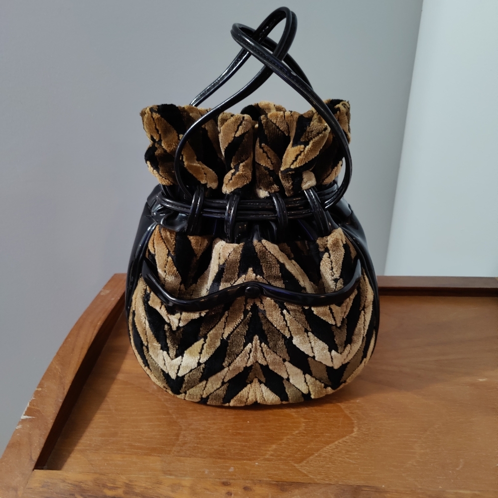 super mod 60s carpet tapestry drawstring sack style purse pockets chic chenille - Picture 8 of 10